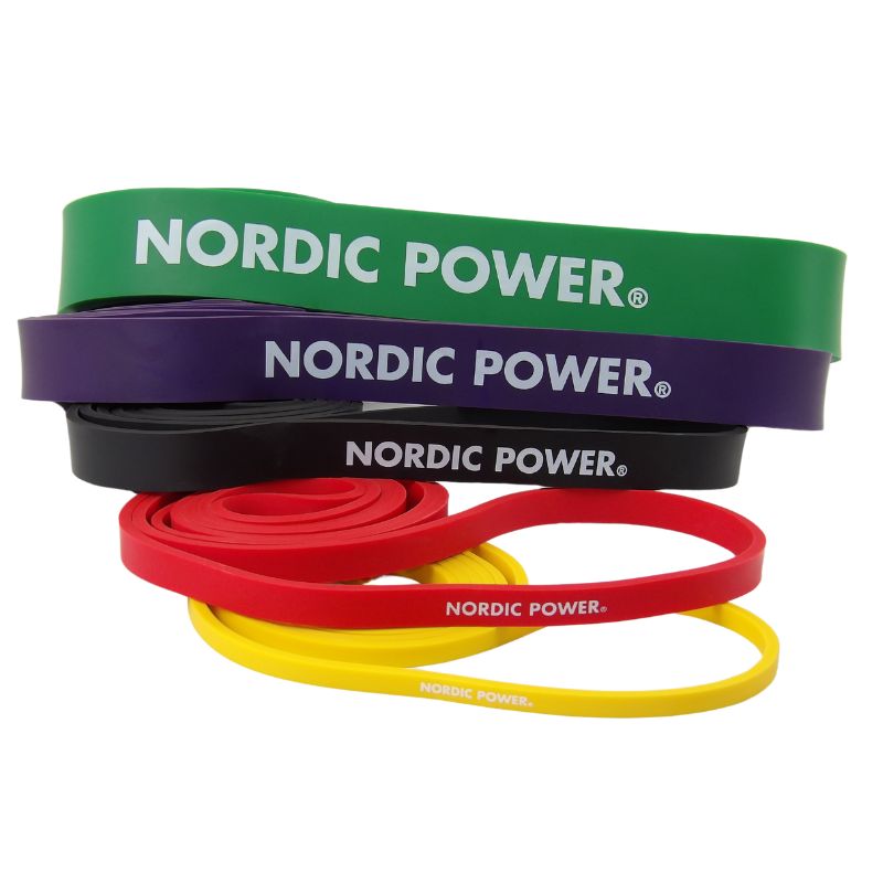 Strength Band 5 Pk. Gul, Rød, Sort, Lilla, Grøn i Latex - NORDIC POWER